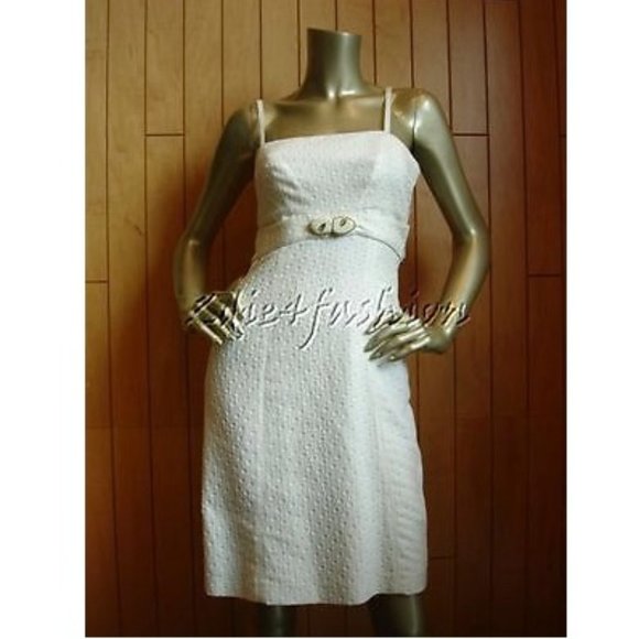 NWT AGNONA White Textured Sheath Shell Belt Strapless Cotton Dress 2 - Picture 1 of 6